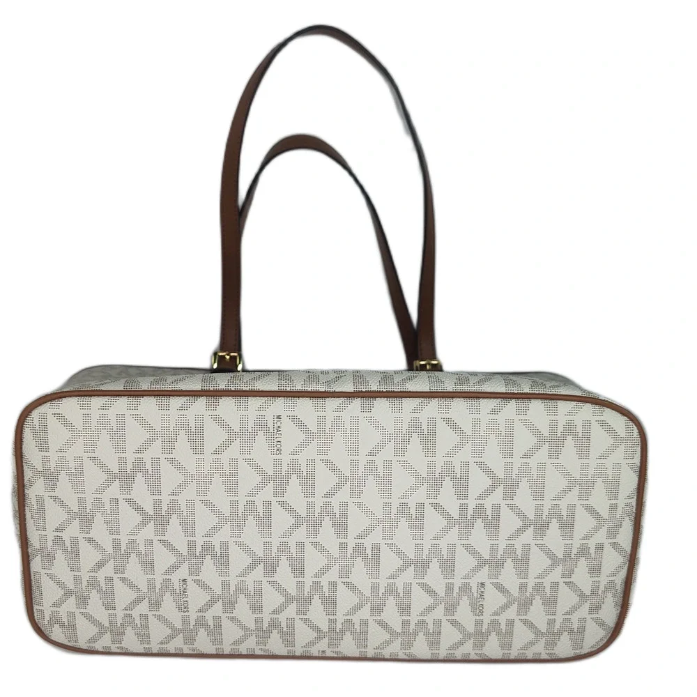 Michael Kors Quinn Large Signature Logo and Leather Tote - Vanilla/Acorn - NWOT